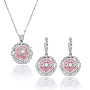 Collier Pendentif Fleur Émail Rose Zircon Incrusté Acier Inoxydable Style Français Bijoux Cadeau Femmes