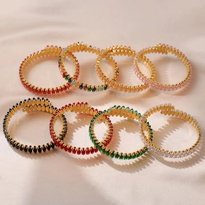 Modisch Edelstahl Zirkonia Offener Armreif Für Damen Bunter Voller Strass Ovaler Armreif Minimalistisch Koreanischer Stil Schmuck