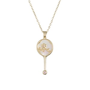 Collier Pendentif Acier Titane Nacre Forme Éventail Fleur De Prunier Zircon Bijoux Élégants Vintage Pour Femme