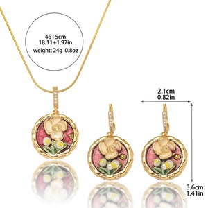 Französisches Vintage-Schmuckset mit roten Emaille-Rosen und Blumen-Halskette