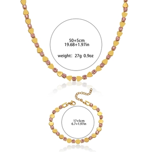 Titanium steel jewelry set with pink zircon necklace and matching heart pendant bracelet