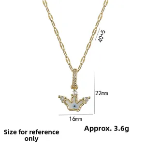 Evil Eye crown pendant necklace in gold finish with crystal details and dimensions