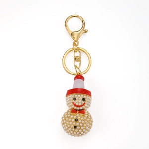 Weihnachts-Schneemann-Schlüsselanhänger mit weißen Perlen und goldenem Verschluss