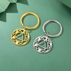 Polished stainless steel geometric hollow triangle keychain in gold and silver finish