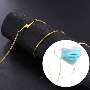 Golden box chain necklace with lightning bolt pendant and medical mask hooks