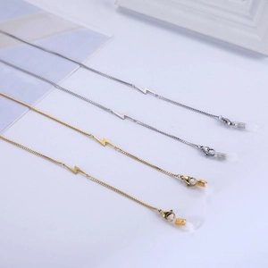 Stainless steel glasses chain with lightning bolt charm in gold and silver finish