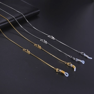 Frameless Gradient Sunglasses With Stainless Steel Box Chain Hollow Mountain Pendant For Women Eyeglass Mask Holder