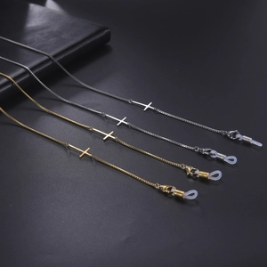 Chaîne de Lunettes avec Pendentif Croix en Acier Inoxydable pour Femmes Hommes Cordon de Masque Sangle de Cou pour Lunettes Bijoux