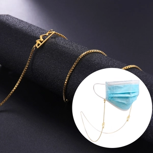 Gold box chain eyewear strap with mountain pendant and lobster clasps for face masks
