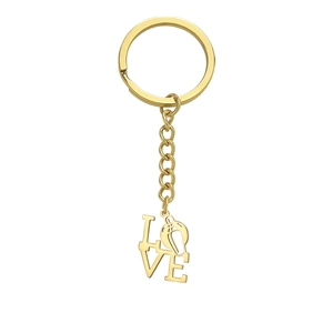 Goldener Schlüsselanhänger aus Edelstahl mit LOVE-Schriftzug und Hohlfußball-Anhänger
