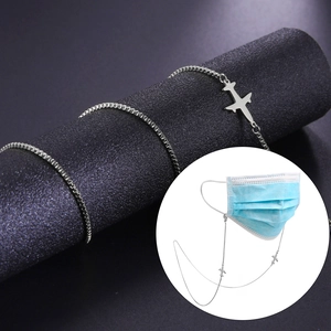 Chaîne de lunettes en acier inoxydable argenté avec pendentifs avion et mousquetons