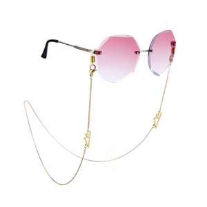 Frameless gradient sunglasses with gold box chain and hollow mountain pendant