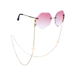 Lunettes de soleil hexagone sans monture avec verres roses et chaîne pendentif croix