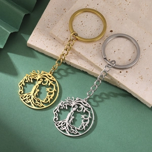 Porte-clés arbre de vie en acier inoxydable or et argent, cadeau souvenir familial