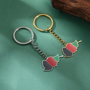 Afghanistan Map Keychain Stainless Steel Enamel Flag Color Pendant Simple Metal Key Ring Jewelry For Men Women Gift