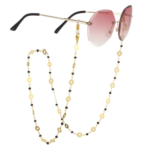 Lunettes de soleil sans monture dégradé violet avec chaîne dorée à étoiles et perles noires