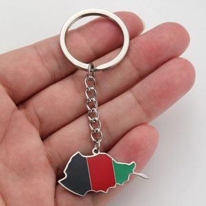 Titanium steel Afghanistan map keychain with colorful flag pendant and silver metal ring