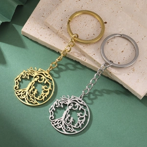 Détails de pendentifs Arbre de Vie en argent et or sur porte-clés en acier inoxydable