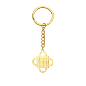 Golden Adinkra symbol keychain with stainless steel square grid geometric pendant charm