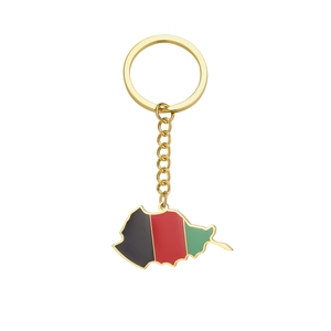 Gold stainless steel keychain featuring Ethiopian map pendant with colorful enamel filling