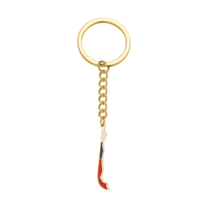 Llavero con mapa de Chile en acero inoxidable dorado con esmalte de colores vibrantes