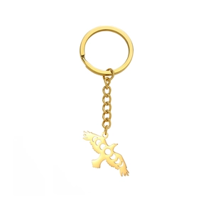 Golden titanium steel eagle keychain with celestial moon phase cutout design