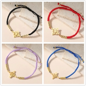 Bracciale Nodo della Strega in Acciaio Inossidabile Corda Intrecciata Ciondolo Celtico Placcato Oro Regolabile per Uomo Donna