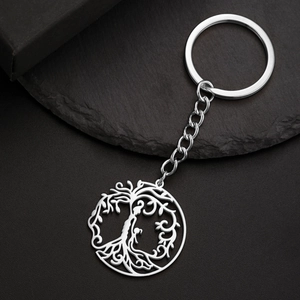 Porte-clés en acier inoxydable avec pendentif arbre de vie sur fond d'ardoise noire