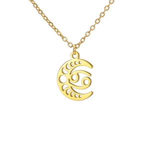 Collier lune dorée avec pendentif évidé du signe du Cancer en acier inoxydable
