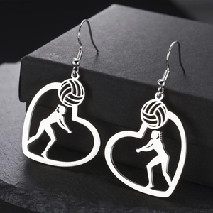 Volleyball Heart 304 Stainless Steel Dangle Earrings For Women Sporty Athlete Silhouette Hollow Out Jewelry Volleyball Fan Gift
