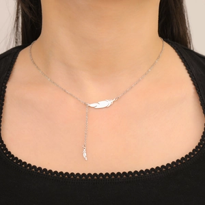 Silver feather necklace in Y-shape tassel design made of 304 stainless steel jewelry