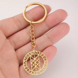 Llavero punk dorado con colgante de runas nórdicas y eslabones para hombre y mujer