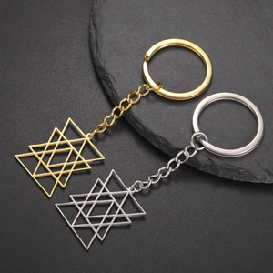 Titanium Steel Geometric Hollow Hexagram Keychain Minimalist Sacred Geometry Merkaba Pendant Stainless Steel Key Ring For Unisex