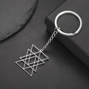 Silver stainless steel hollow hexagram geometric pendant keychain with metal chain link