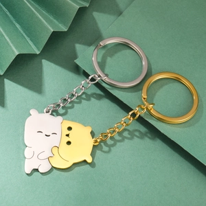 Stainless Steel Hugging Bears Puzzle Keychain Interlocking Cartoon Bear Pendant Keyring For Couples Friends Anniversary Valentine Gift