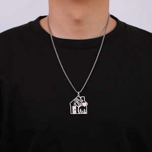 Collar con colgante de familia de cuatro en forma de casa con cadena veneciana para padres