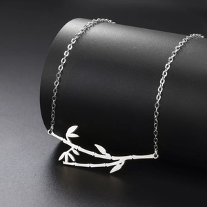 Minimalist silver bamboo branch pendant necklace made of high-quality stainless steel