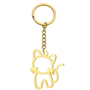 Porte-clés chat doré minimaliste avec silhouette féline évidée et chaîne en métal