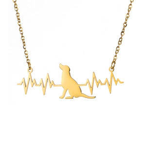 Golden stainless steel necklace featuring a minimalist dog silhouette and heartbeat pendant