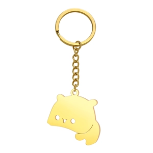 Golden polished stainless steel keychain with cute cartoon bear pendant and chain