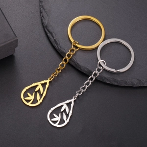 Stainless Steel Bamboo Leaf Teardrop Keychain Hollow Out Metal Pendant Key Ring For Women Men Daily Jewelry Gift