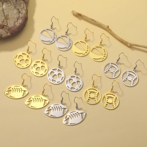 Hollow Cut-out 304 Stainless Steel Sport Ball Dangle Earrings Basketball Football Baseball Rugby Theme Fashion Jewelry For Women Men