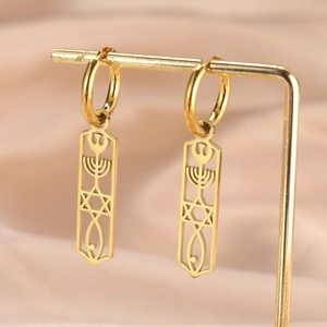Orecchini a Cerchio in Acciaio Inossidabile Con Sigillo Messianico Menorah Stella di David Pesce Ichthys Orecchini a Pendente Vuoti