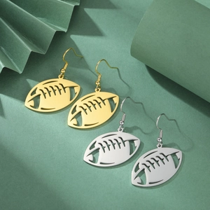 Sports style hollow rugby ball dangle earrings in gold and silver finish 304 stainless steel
