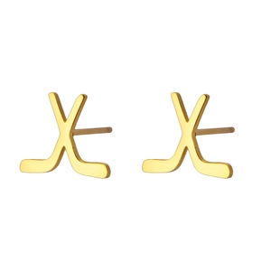 Goldene Eishockeyschläger-Ohrstecker aus 304 Edelstahl für Damen Sport Schmuck