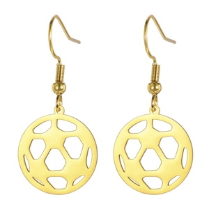 Golden hollow football soccer earrings made of polished stainless steel for sports fans