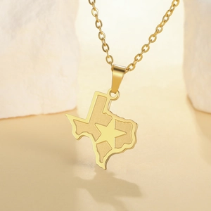 Collier Pendentif Carte de l'État du Texas Étoile à Cinq Branches en Acier Inoxydable Bijoux Punk Hip Hop pour Hommes Femmes