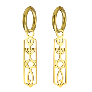 Orecchini in acciaio inossidabile dorato con pendenti Menorah e Stella di David