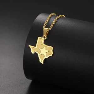 Collier carte du Texas en acier inoxydable doré avec pendentif étoile style hip hop