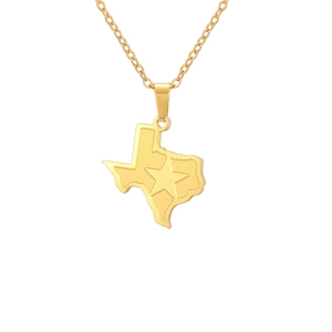 Collier en acier doré avec pendentif carte du Texas et étoile centrale sur chaîne en O